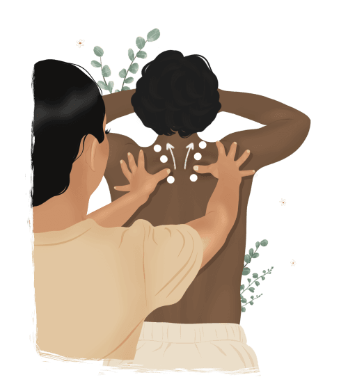 Illustration of a back massage with gentle pressure points